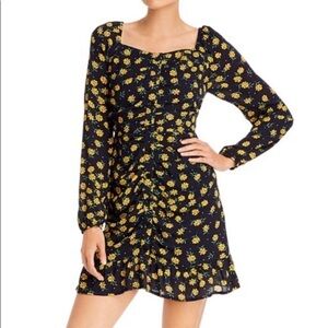 Lost & Wander Outpost Mini black sunflower dress button down long sleeve ruching